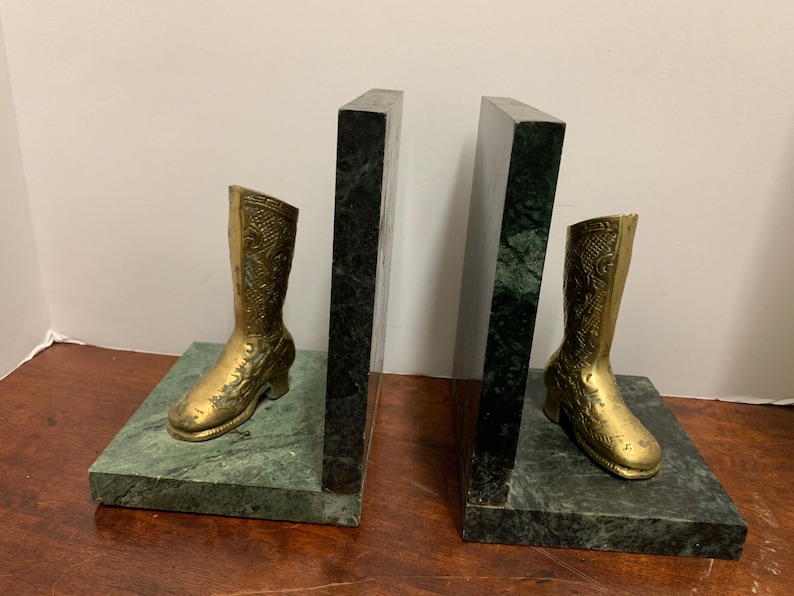 Vintage Marble and Brass Boot Bookends image 1