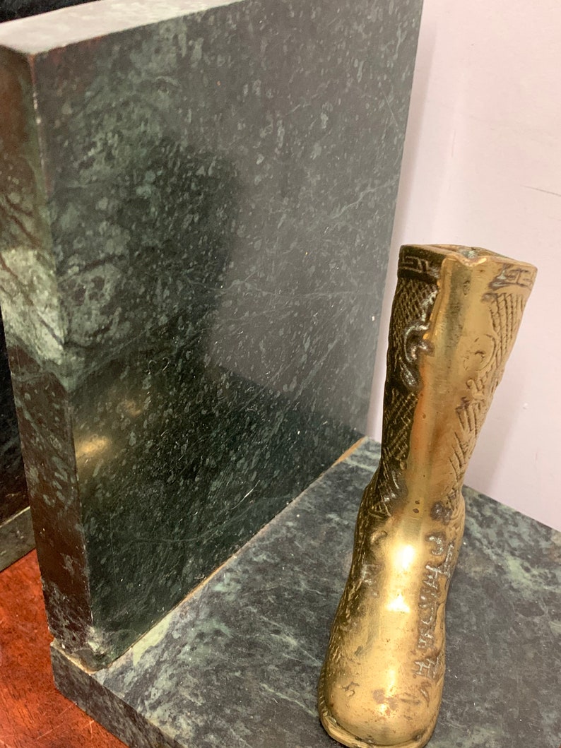 Vintage Marble and Brass Boot Bookends image 3