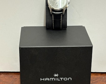 Hamilton Jazzmaster Chrono Quartz Black Dial Leather Strap Men’s Watch in Box