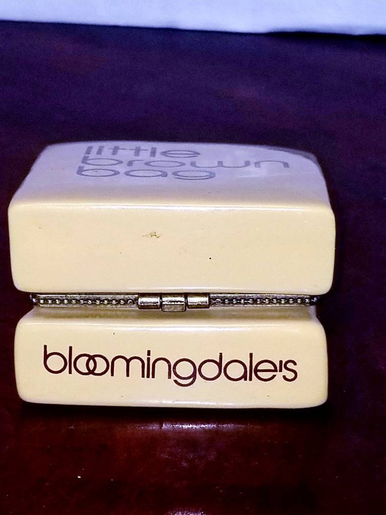 Vintage ceramic Limoge Bloomingdale/'s Little Brown Bag collectible trinket box with ceramic credit card!
