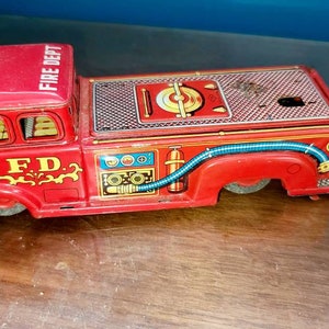 1950s Japanese Tin Fire truck for PARTS. image 2