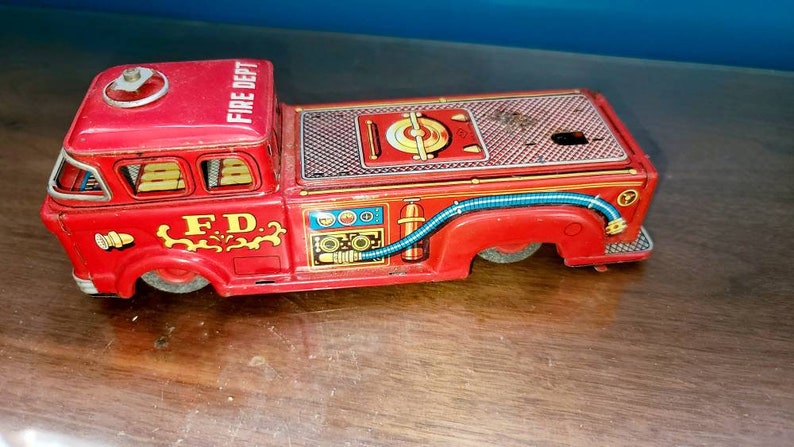 1950s Japanese Tin Fire truck for PARTS. image 2