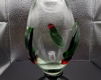 Heavy Glass Holly Berry Vase