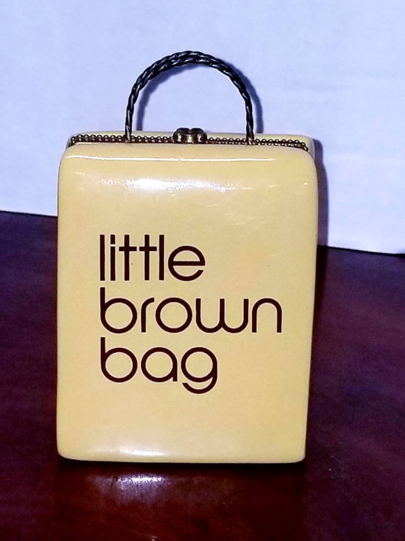 Vintage ceramic Limoge Bloomingdale/'s Little Brown Bag collectible trinket box with ceramic credit card!