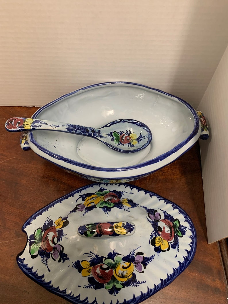 Hand Painted Ceramic Tureen with Ladle image 1