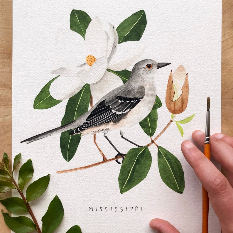Mississippi State Bird Art Print Mississippi Mockingbird and Etsy