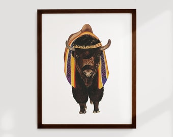 American Buffalo Watercolor Art Print | Modern Buffalo Painting | Minimal Modern Classic Decor | Watercolor Artwork