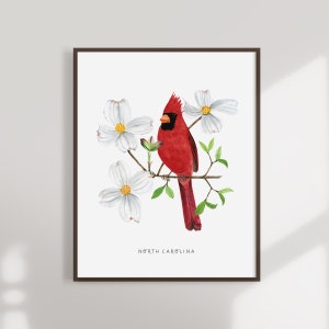 North Carolina State Bird Art Print | North Carolina Cardinal and Dogwood - State Flower - State Bird - North Carolina Wall Art - Home Decor