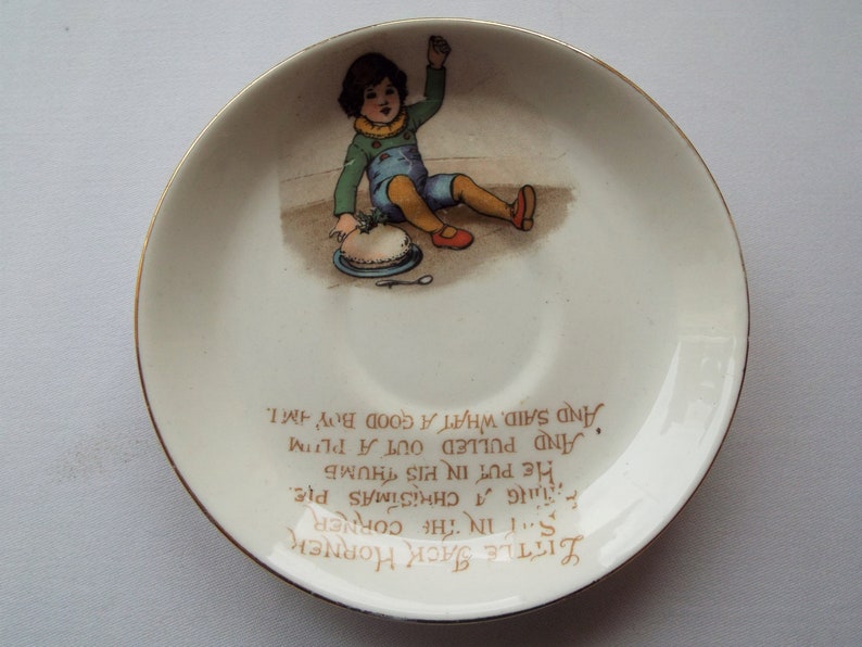 Vintage Tuscan Child's Teacup. 1910s Tuscan Nursery Rhyme Tea Cup And Saucer, With Little Bo Peep And Jack Horner. A Rare Christening Gift image 6