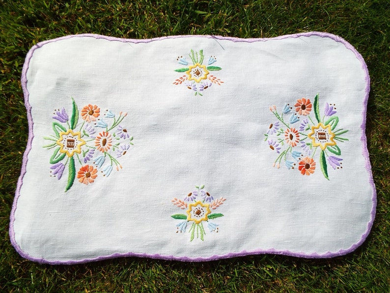 Tea tray cloth handmade vintage tablecloth English linen Etsy