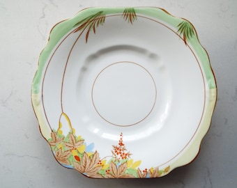 Vintage Diamond China Sandwich Plate Or Large Cake Plate, Tropical Inspired. 1930 Hand Painted Cake Plate or Serving Platter For A Tea Party