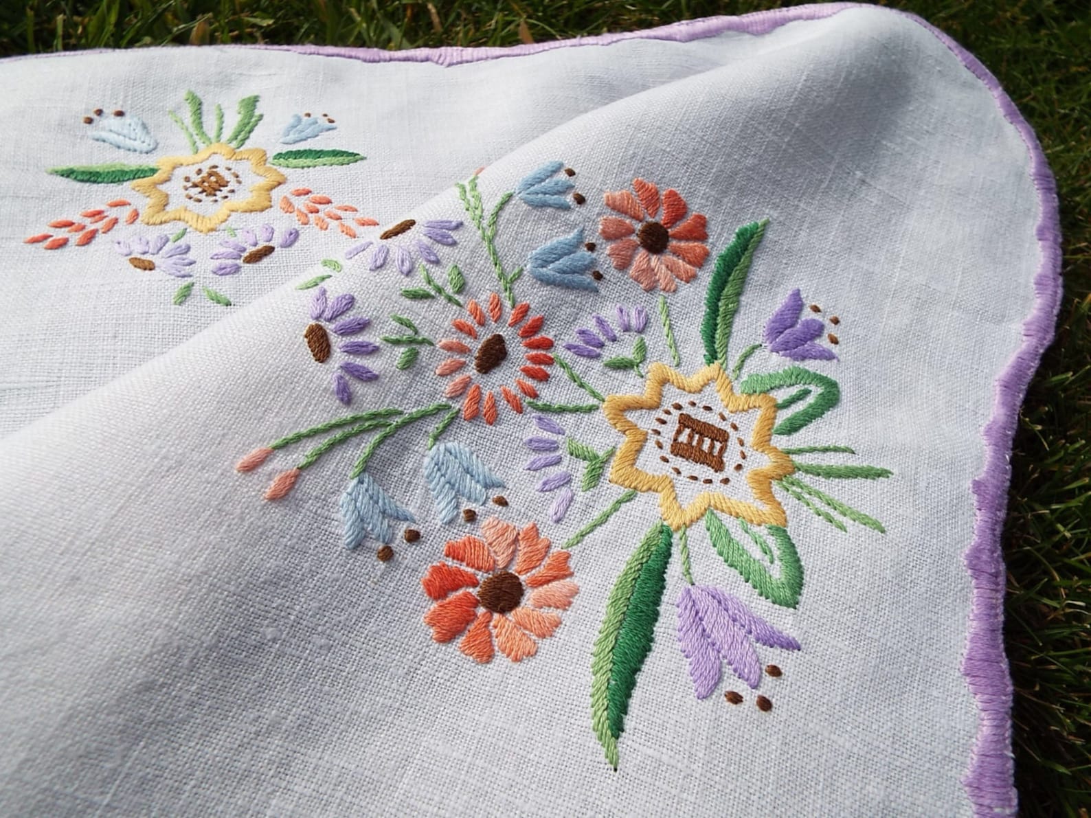 Tea tray cloth handmade vintage tablecloth English linen Etsy