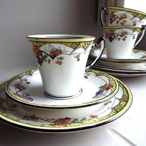 Vintage Yellow Teacup and Saucer And Cake Plate, 1930 Duchess China. Hand Painted Teacup Trio and Cake Plate. Yellow Tea Set For A Tea Party