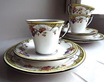 Vintage Yellow Teacup and Saucer And Cake Plate, 1930 Duchess China. Hand Painted Teacup Trio and Cake Plate. Yellow Tea Set For A Tea Party
