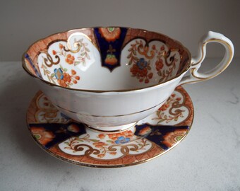 Aynsley Imari Teacup and Saucer, Hand Painted Aynsley. Blue And Orange English Vintage China Tea Cup. Teacup And Saucer For A Tea Party