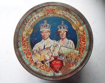 Vintage Royal Cake Tin, 1937. Vintage Commemorative Cake Tin, Rare And Large. King George VI Coronation Tin. Perfect As A Home Baker Gift