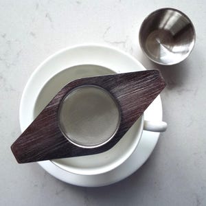 Vintage Tea Strainer and Drip Bowl 1960s. Stainless Steel Loose Leaf Tea Infuser. Mid-Century Retro Afternoon Tea Party. Smart Brushed Steel