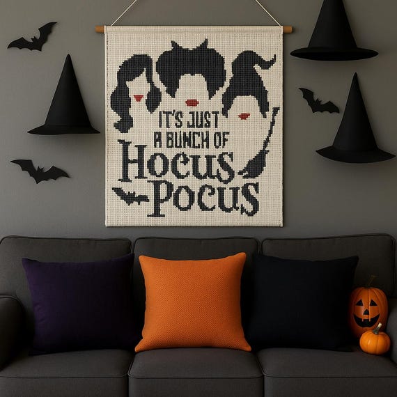 Hocus Pocus Wall Hanging Crochet Pattern | 100x100 Halloween Witch Chart, Digital PDF