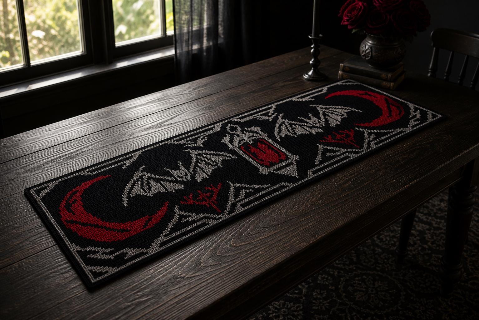 34 Goth Crochet Patterns for Dark, Witchy, and Alternative Makes 32 Gothic Crescent Table Runner Crochet