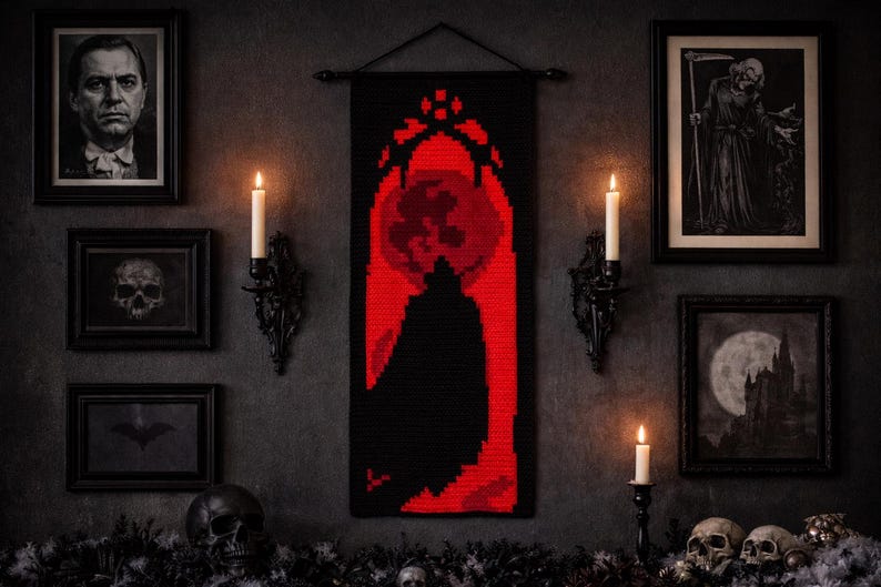 Vampire Window Design Original Gothic Crochet Wall Hanging Pattern – Gothic Vampire Window ...