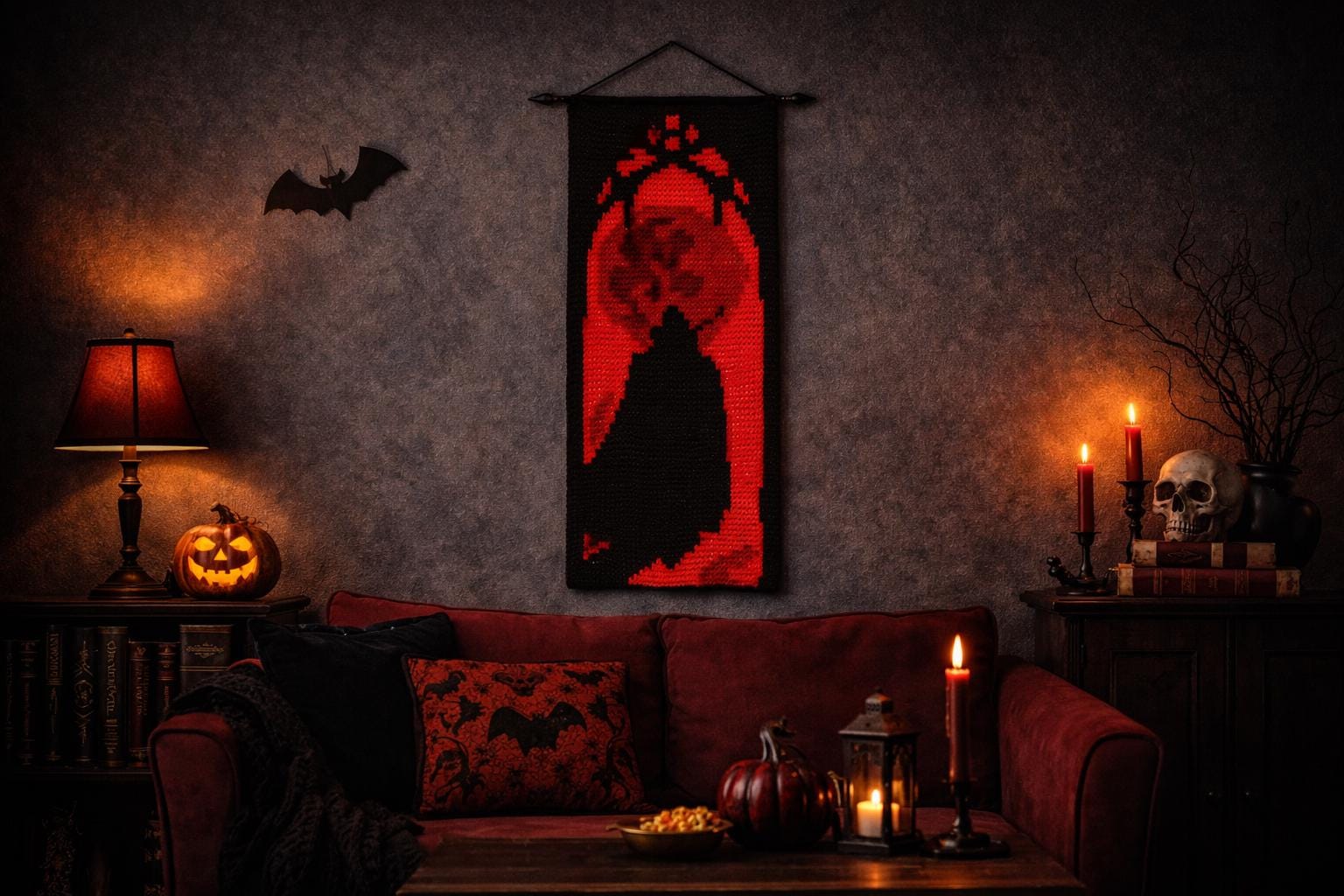 Vampire Window Design Original Gothic Crochet Wall Hanging Pattern – Gothic Vampire Window ...
