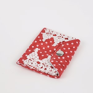 Cartera roja, cartera de tela, cartera de lunares, cartera de mujer, tarjetero, cartera a presión, monedero, monedero