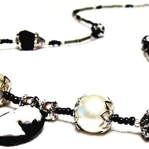 Black and White Beaded  Faux Pearl & Silhouette Necklace, silhouette necklace, goth necklace, gothic jewelry, black jewelry