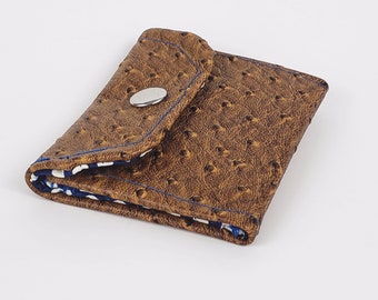 Unique leather wallet, faux ostrich skin wallet, snap wallet, business card holder, change purse, coin pouch