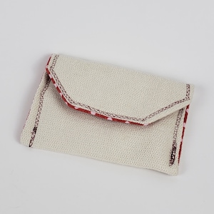 Beige wallet, velvet wallet, beige and red, snap wallet, business card holder, card holder, soft wallet, earbud holder
