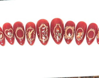 Pink Color-Change Frame Press-On Manicure – Medium Almond