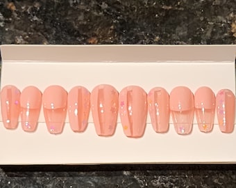 Pink Gel Press On Nails | Small Short Coffin Manicure with Subtle Star Details