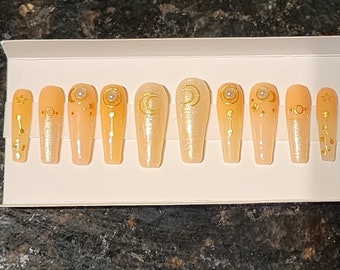 Beige Gold Celestial Press On Nails