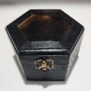 Black Hexagon Wooden Jewelry Box | Small Stained Wood Trinket Box with Felt Lining | Giftable Keepsake Storage
