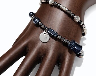 Black Capricorn Beaded Bracelet | Zodiac Charm Bracelet with Faceted Beads | Adjustable 7–10 Inch