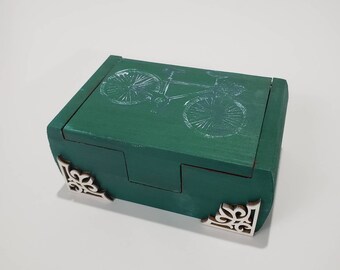 Bicycle Jewelry Box, Green jewelry box, wood jewelry box, painted jewelry boxes,  Green Stash Box, wood box, painted wood box,