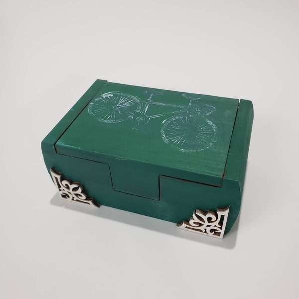 Bicycle Jewelry Box, Green jewelry box, wood jewelry box, painted jewelry boxes,  Green Stash Box, wood box, painted wood box,