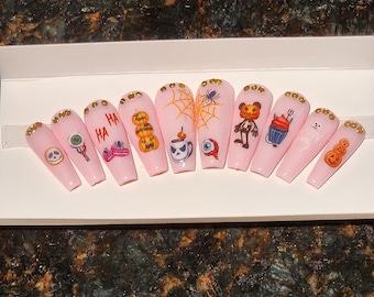 Pink Halloween Press On Nails | Medium Handmade Nail Set