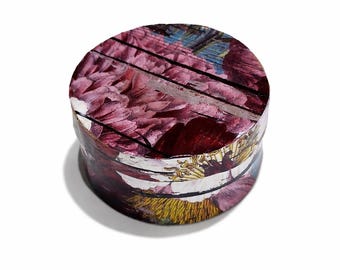 Purple Floral Round Trinket Box 3x1.5 Inch Hand Decorated Storage Container Small Jewelry Box Giftable Keepsake Box
