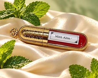 Gloss Labial Mint Kiss: Sabor de Menta, Tom Vermelho Rosado, Acabamento Brilhante (Embalagem Dourada)
