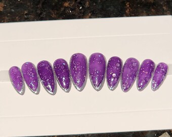 Purple Blue Color Changing Almond Nails