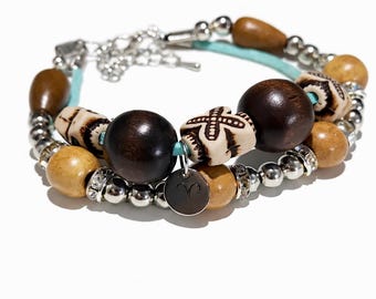 Aries Zodiac Wood Bead Leather Bracelet Adjustable 7–9 Inch Rustic Brown Bracelet Ram Zodiac Charm Unisex Jewelry