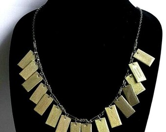 Handgeschilderde houten paneelketting | Lange 34-inch statement-sieraden met ketting