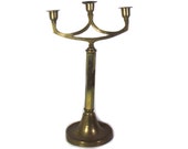 Vintage 15 quot Tall Brass Candelabra, 2 Arm 3 Light, Gold Metal Candle Holder, Large Candlestick, Boho Style Decor, Xmas Table Centrepiece