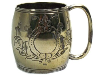 Antique Brass Baby Cup by Austin and Dodson, EPNS Christening Cup, Gem Child's Cup, Nursery Decor, Antique Christening Present, Baby Gift