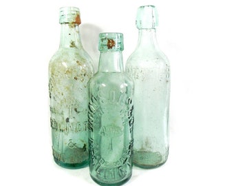 10 Haut Anglais Ancien Lot De 3 Verre Clair Bouteilles Etsy