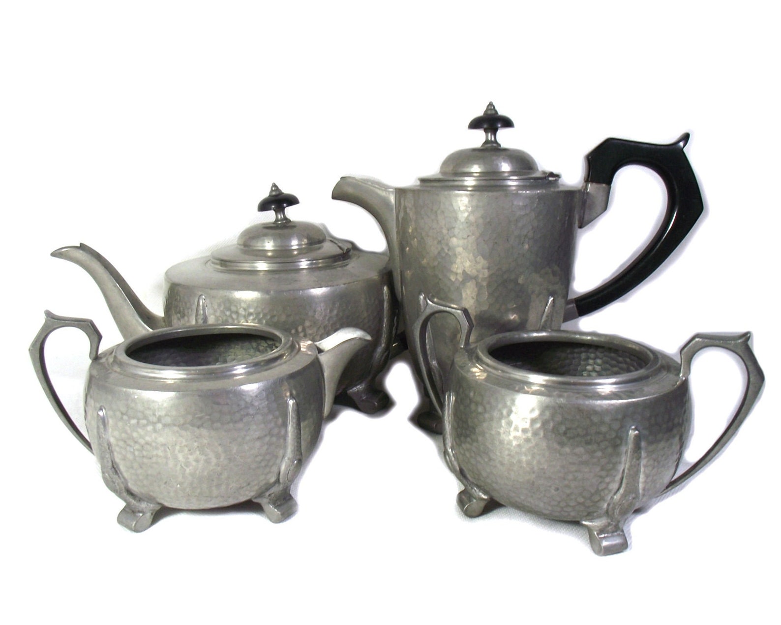 Vintage Art Deco 4 Piece Pewter Tea & Coffee Set Footed Etsy