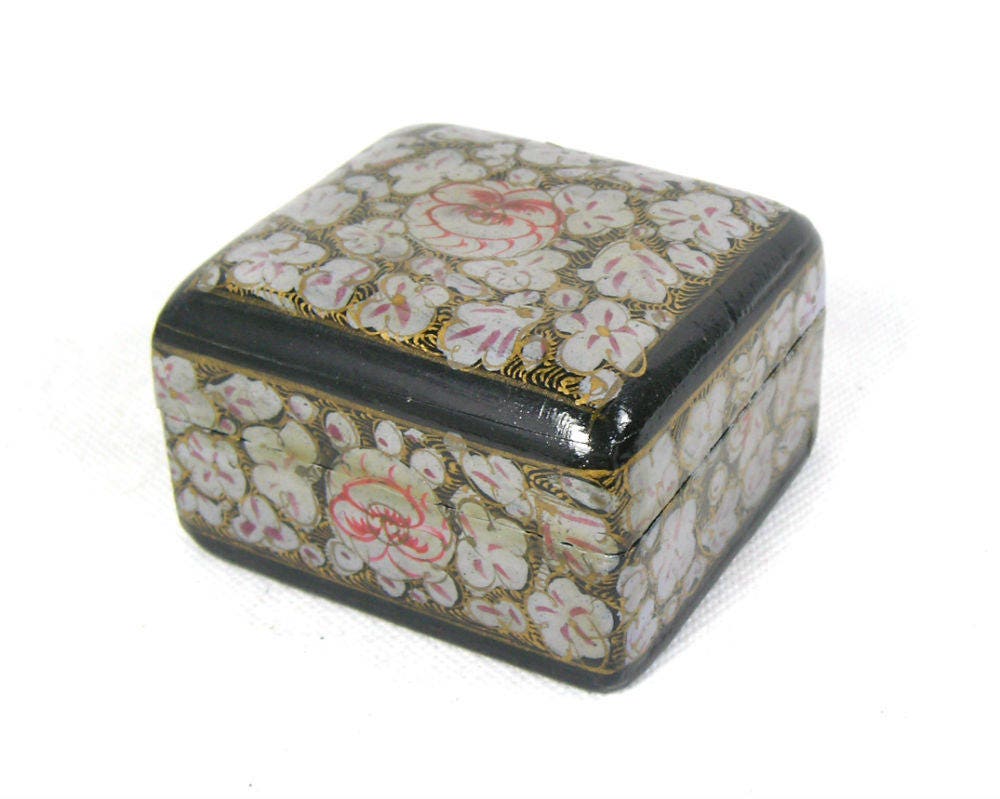 Vintage Kashmiri Papier Mache Trinket Box Indian Paper Mache Etsy