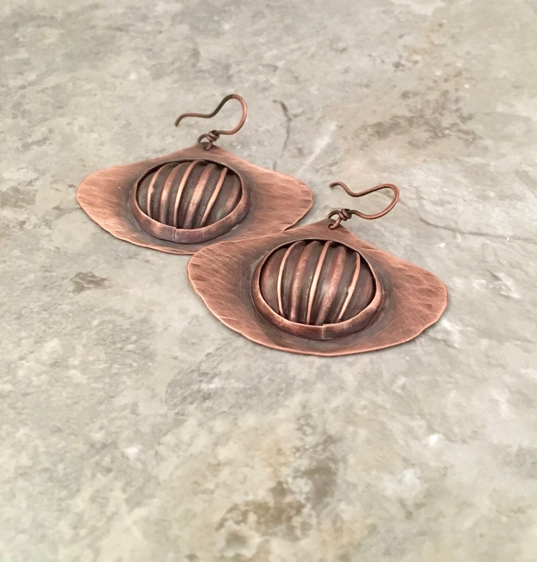 Rustic Textured Copper Earrings Metal Earrings Warm Etsy