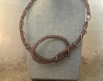 Woven copper statement necklace, handmade twisted braid, lobster clasp
