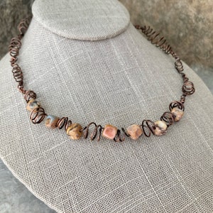 Rustic Jade necklace handmade spiral copper chain adjustable image 1